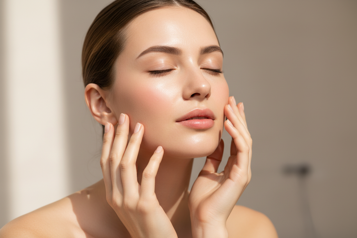 Woman touching her skin